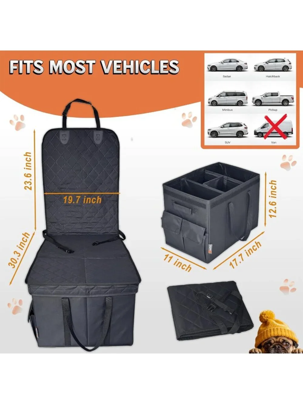 Back & Front Seat Extender for Dogs with Storage Hard Bottom Dog Car Seat Cover